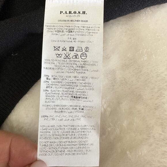 P.A.R.O.S.H. Women Black Rhinestone Front Short Sleeve Cotton Sweater Sz M Italy - Picture 6 of 10